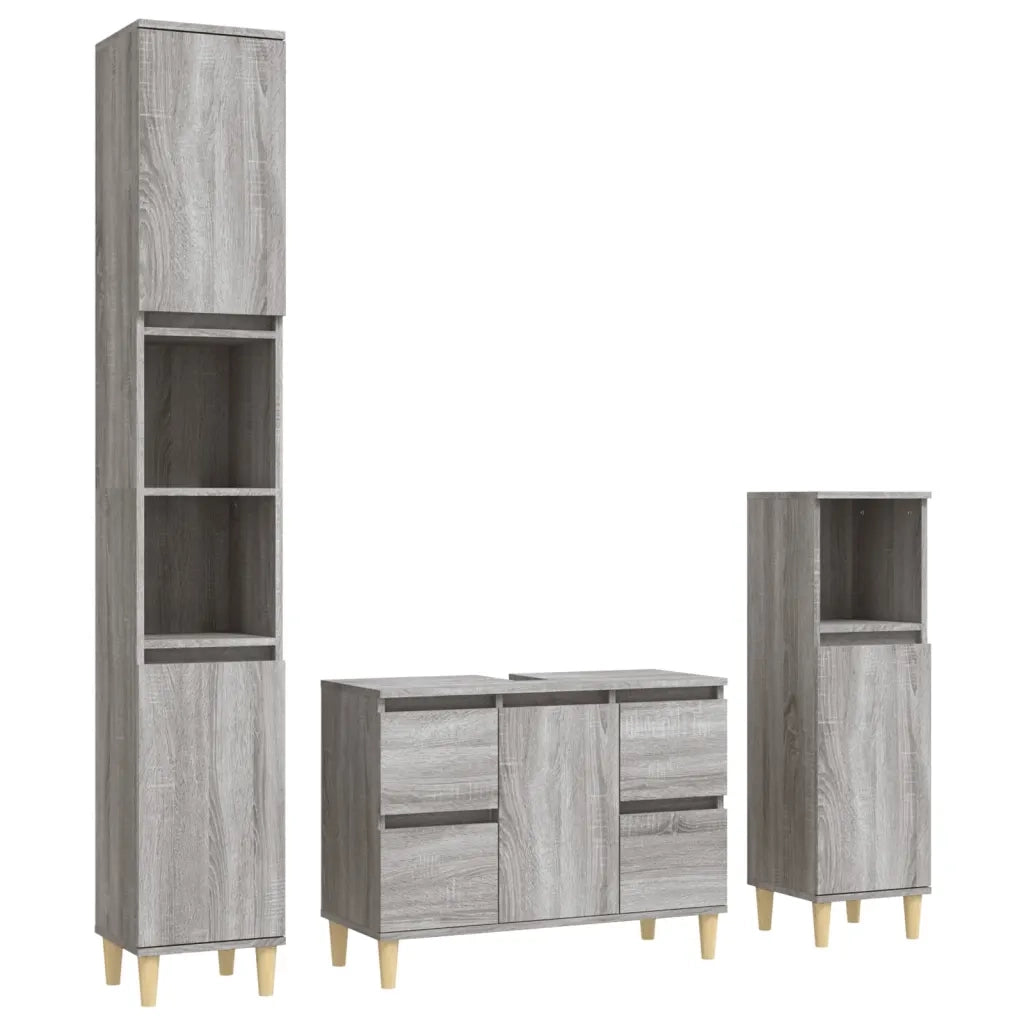 Set Mobili da Bagno | Armadio da bagno 3 pz Grigio Sonoma in Legno Multistrato