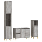 Set Mobili da Bagno | Armadio da bagno 3 pz Grigio Sonoma in Legno Multistrato
