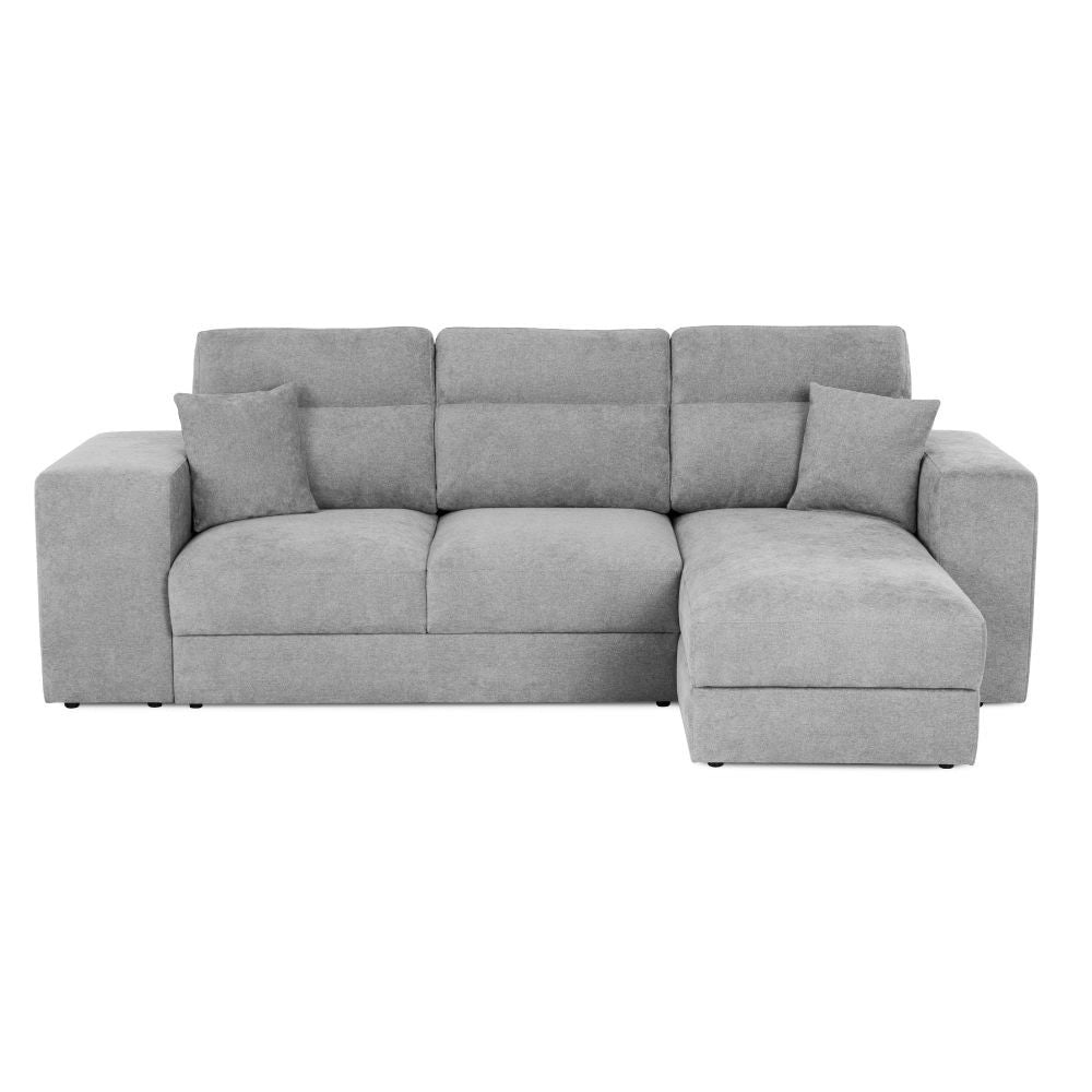 Divano penisola reversibile con funzione letto e pouf colore grigio chiaro Lilo 266x153x98H