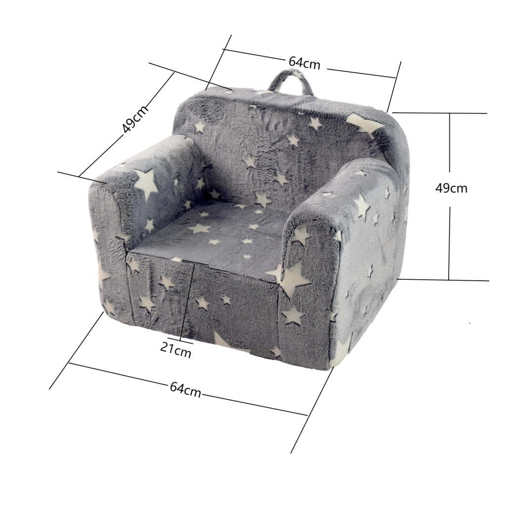 Poltroncina per bambini in tessuto grigio stelle con braccioli, sfoderabile e leggera 41 × 32 × 17 cm