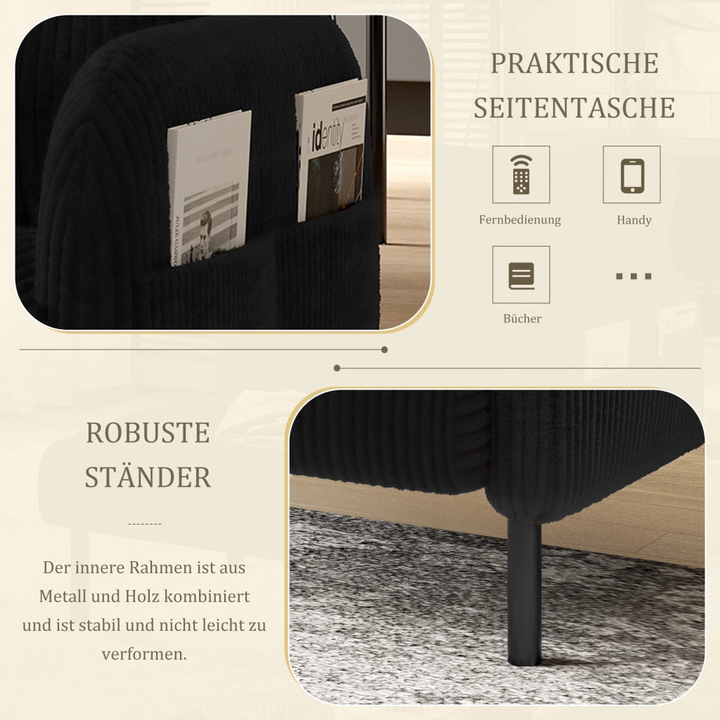 POLTRONA Singola 67x75x79 cm in corduroy nero