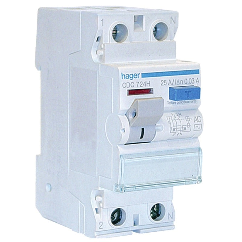 Interruttore differenziale Hager 2P 25A 30MA AC 2 moduli CDC724H