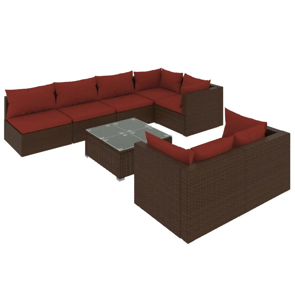 Set Divani da Giardino 8 pz con Cuscini in Polyrattan Marrone cod mxl 39069
