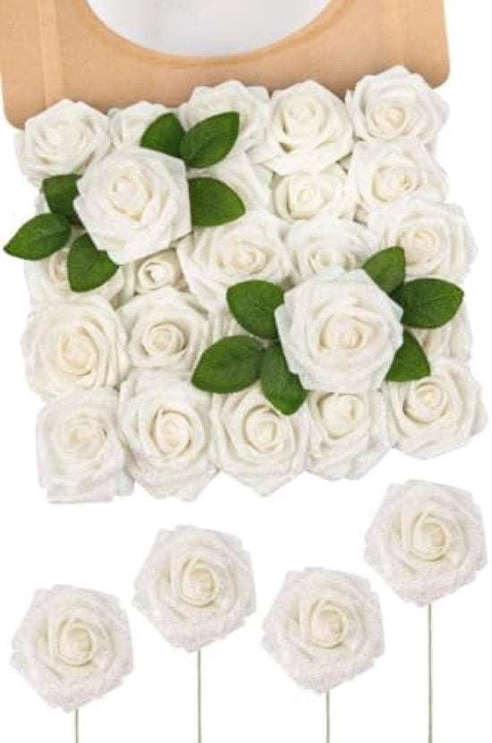 Fiori di schiuma decorativi con finitura lucida, 25 pezzi fiori bianchi per decorazione