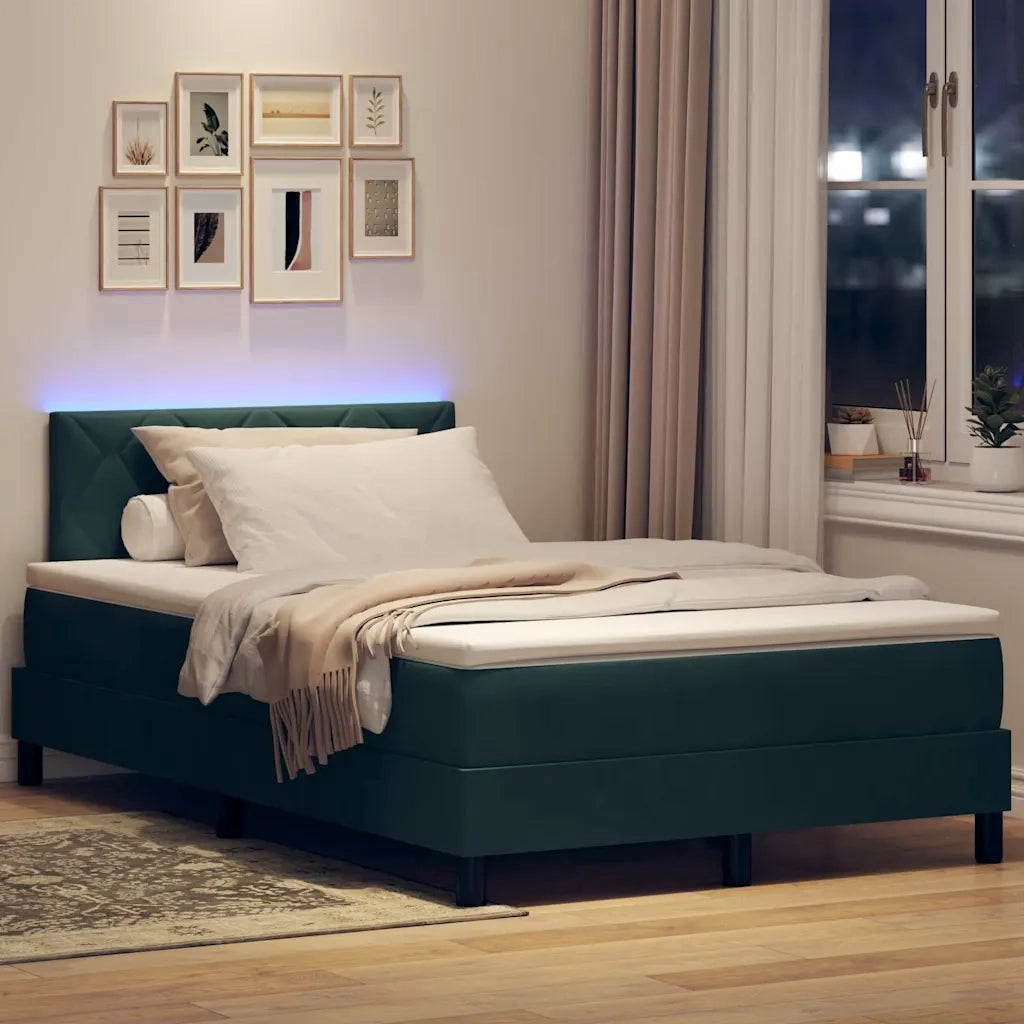 Letto a Sorgente LED con led Verde Scuro 120 x 200 cm Velluto 3342713