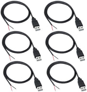 Cavo USB 22AWG, 2-conduttore, 2-punti con estremità aperta, 1 m, alimentazione 12V 3A - nero - 6 pezzi