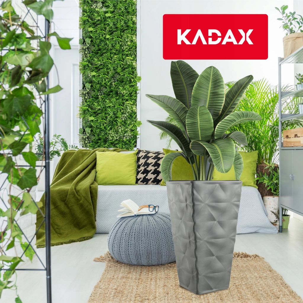 Vaso da giardino alto e grande KADAX con inserto per fiori, ideale per terrazze, 56 cm, grigio.
