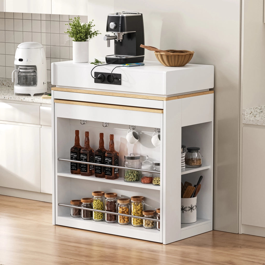 Tavolo da pranzo - isola cucina su ruote - piano pieghevole - bar con prese e ganci - bianco
