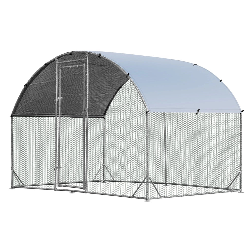 Pollaio per galline con copertura tetto a volta, Gabbia per galline in metallo da esterno 280x190x195cm-Altri animali