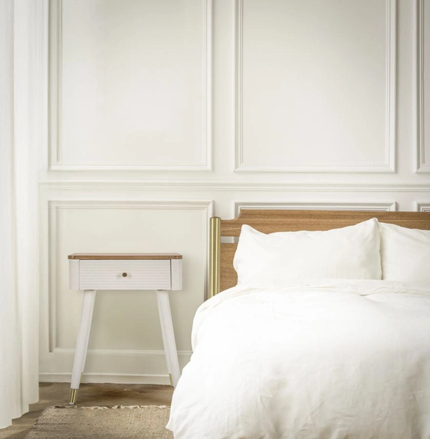 Comodino Matera 45x62x32 cm in Legno MDF e Ferro Bianco/Marrone