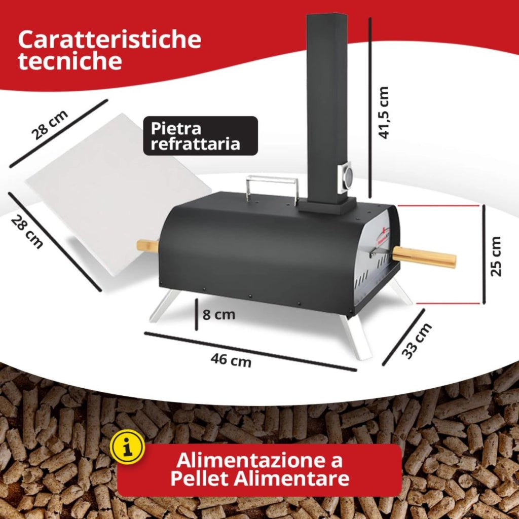 PizzaioloJet Forno per Pizza a Pellet - Compatto e Portatile, Barbecue Pizza con Pietra refrattaria
