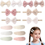 Set di spille per capelli per bambini con nastri e elastici, 14 pezzi, per ragazze, bambini, regali, feste, fotografie e festival.