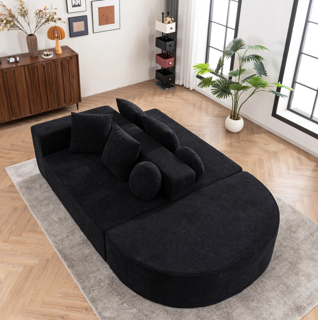 Divano modulare 263x171x66 cm senza montaggio in chenille nero