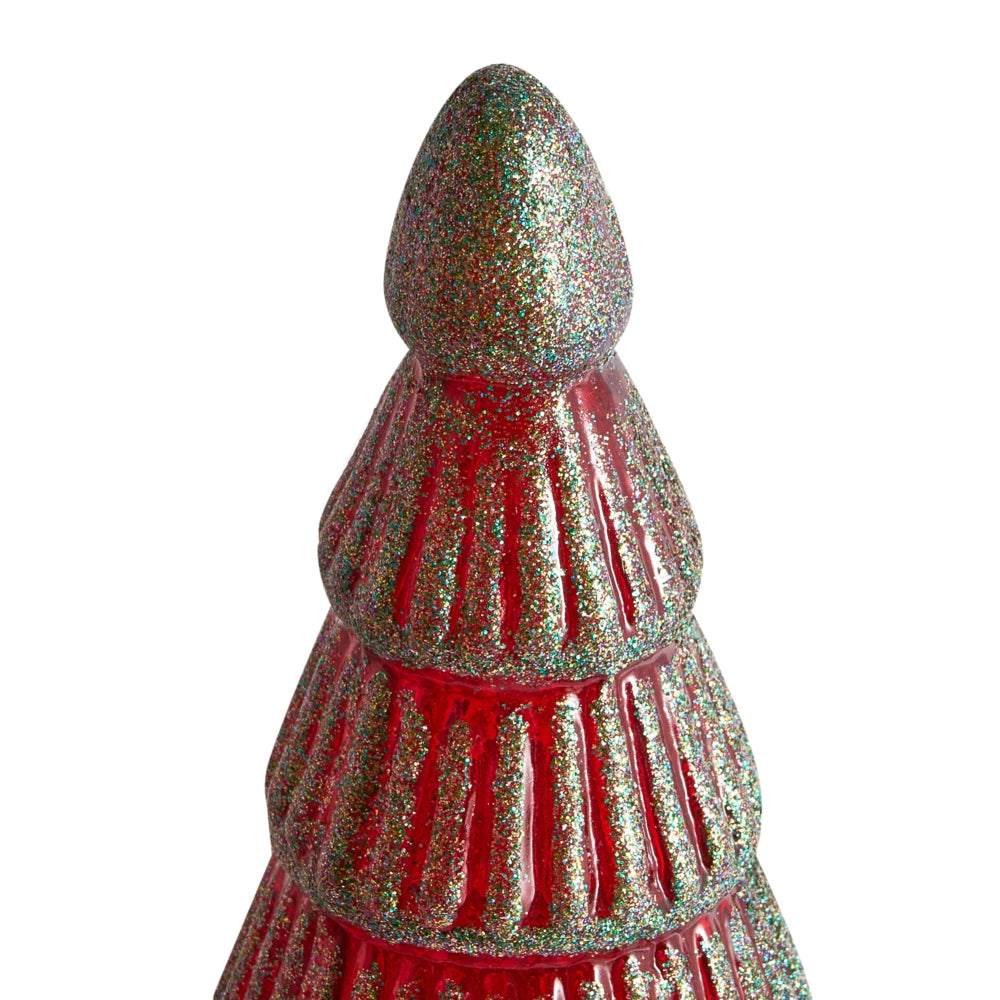 Set di 2 statuine decorative Alberi di Natale in vetro verde e rosso Decorazione festiva Fatte a mano 2 diverse dimensioni