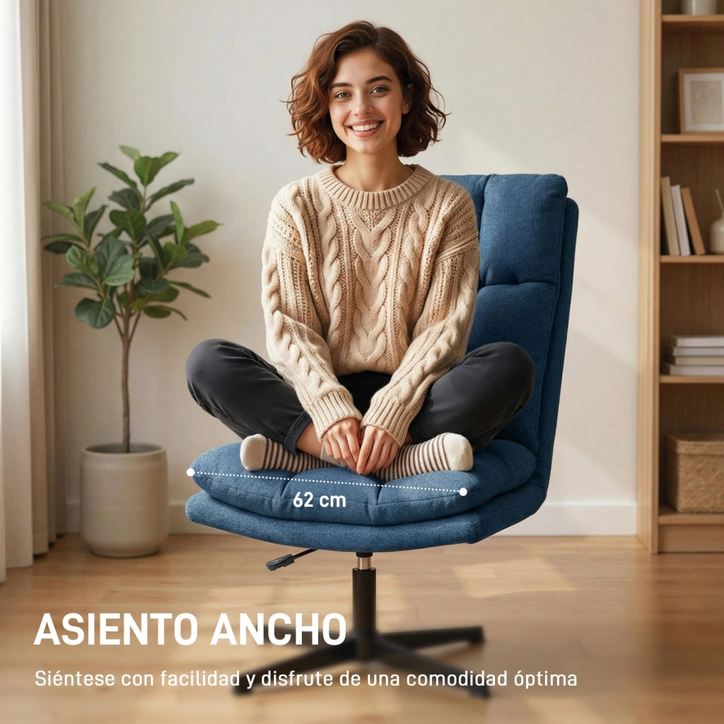 Poltrona Girevole 360¡ã ¨C Xylo ¨C Tessuto Lino Blu Scuro Base Metallo Altezza Regolabile