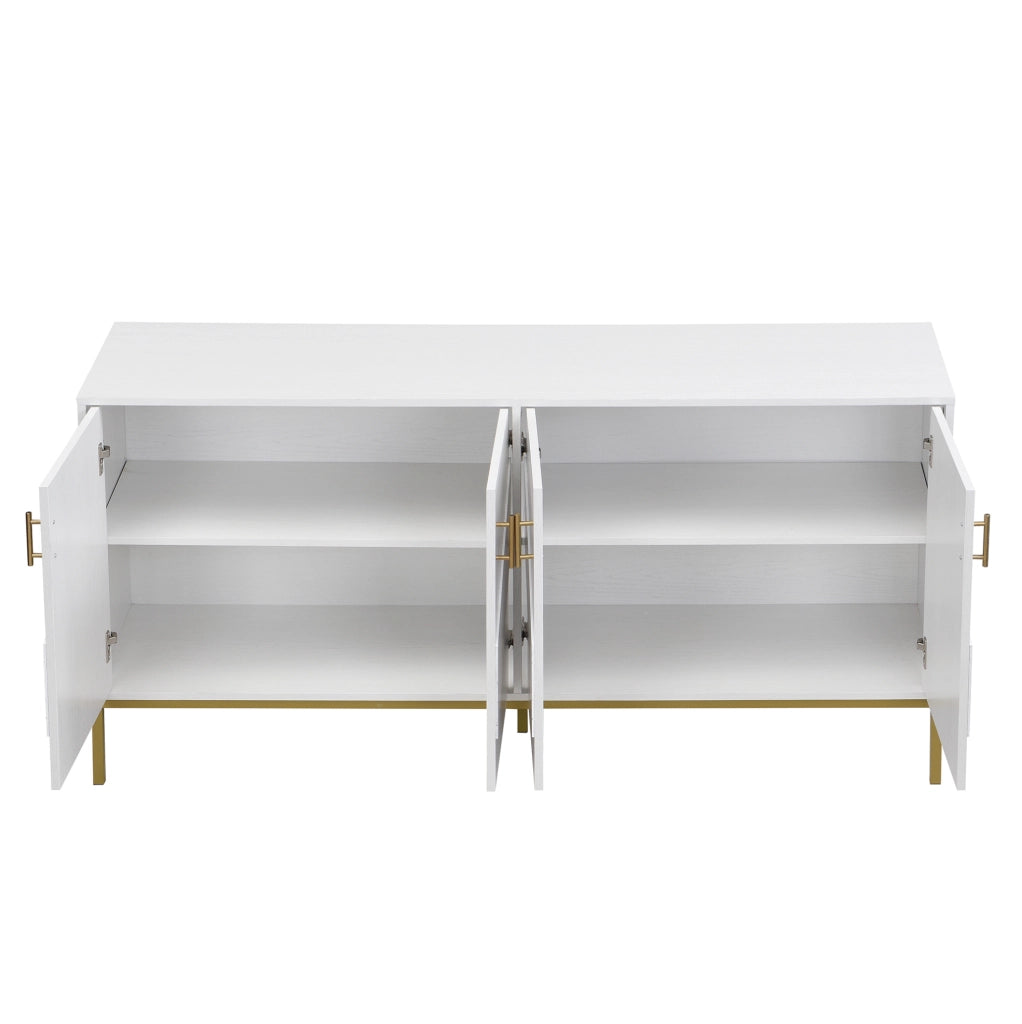 Sideboard moderno bianco e oro in MDF con 4 porte, ripiani regolabili, per soggiorno e corridoio