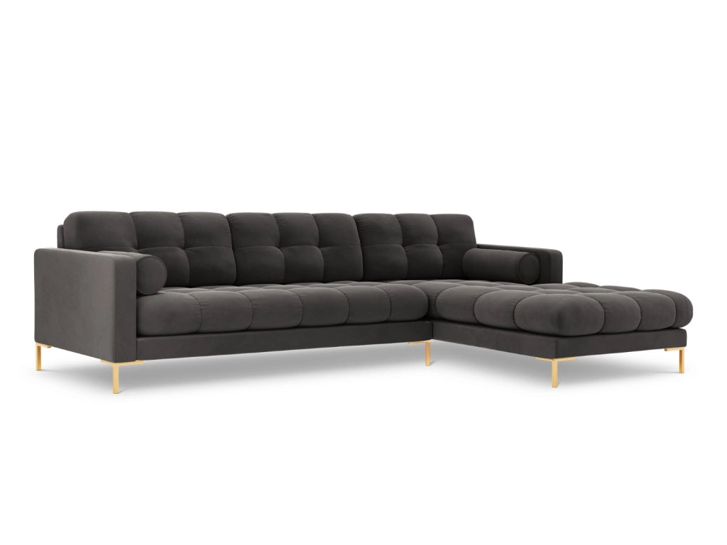 Cosmopolitan Design - Divano angolare destro "Bali" 5 posti in velluto grigio scuro 