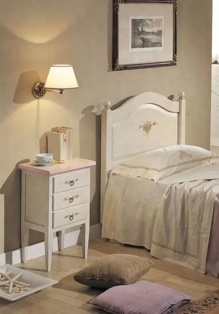 Comodino 3 cassetti bianco filo rosa in legno 43x33x70 (1318) - Mobili 2G