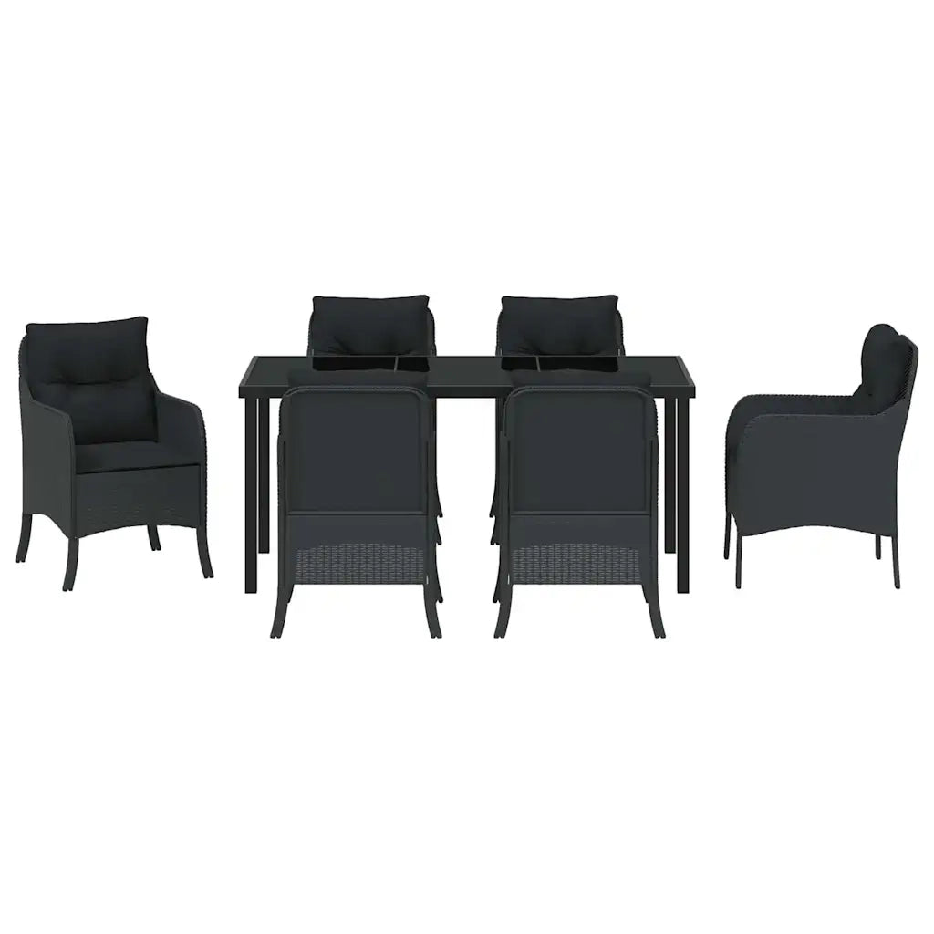 Set da Pranzo per Giardino con cuscino 7 pcs Nero polyrattan 3380152