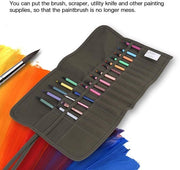 Zak di pennelli con chiusura a clip - 30 aperture - per pennelli a olio su tela - 48 x 30 cm - colore oliva - con tasche per pennelli