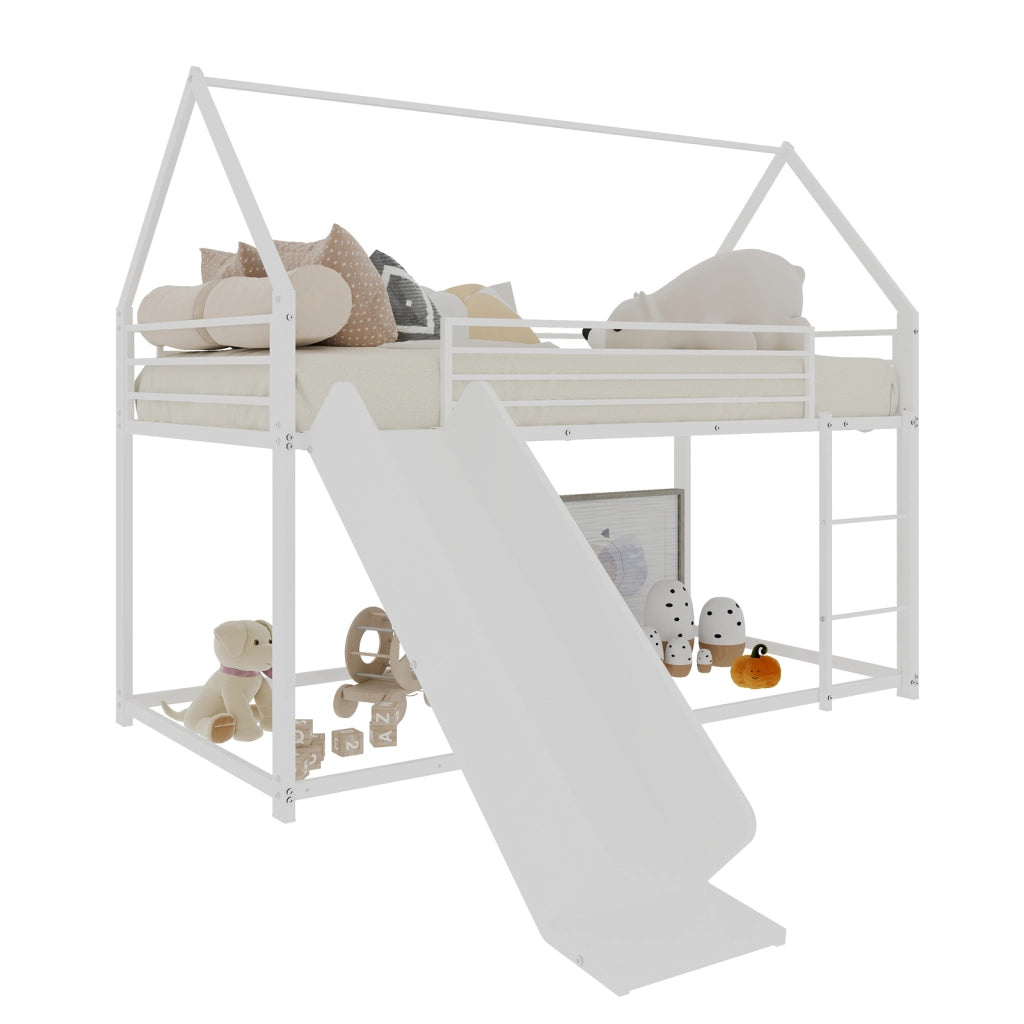 Letto a castello con scivolo ferro bianco 100x200 cm