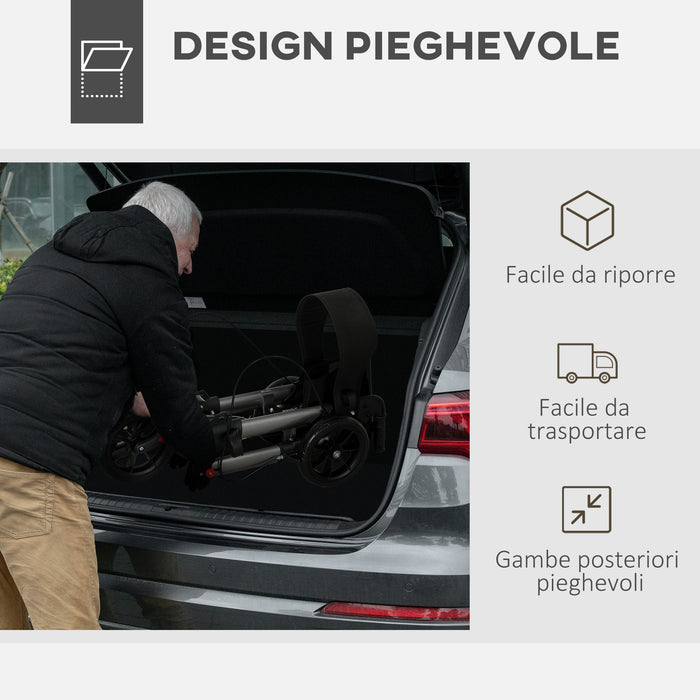 Deambulatore per Anziani e Disabili ad Altezza Regolabile 67x65x79.5-94 cm Pieghevole in Allumino Nero e Argento