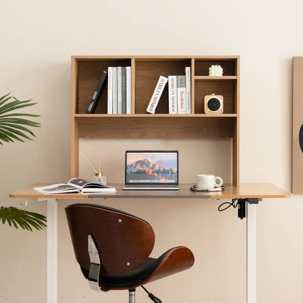 Libreria da Scrivania per Computer, Scaffale da Tavolo con 4 Cubi e Scomparto Posteriore Aperto, Organizzatore di Stoccaggio per Scrivania, 94x25x73 cm (Naturale)