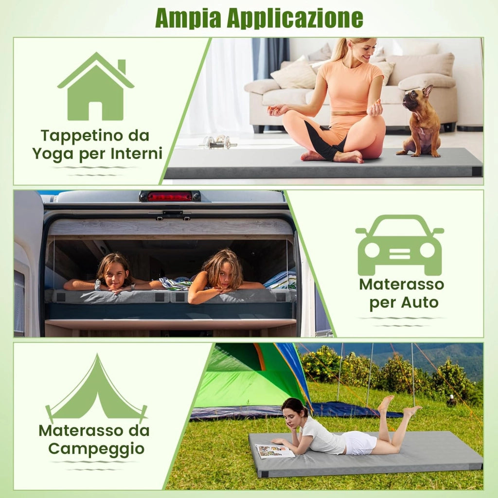 Materasso da Campeggio Pieghevole in Spugna Spessa, Materassino Campeggio Memory con Cuscino e Borsa di Trasporto, Materasso da Terra per Interno ed Esterno