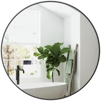 Specchio Rotondo da Bagno, Cornice in Metallo, Facile da Installare, per Camera da Letto, Soggiorno, Ingresso, Ø 70 x 2,5 cm, Nero