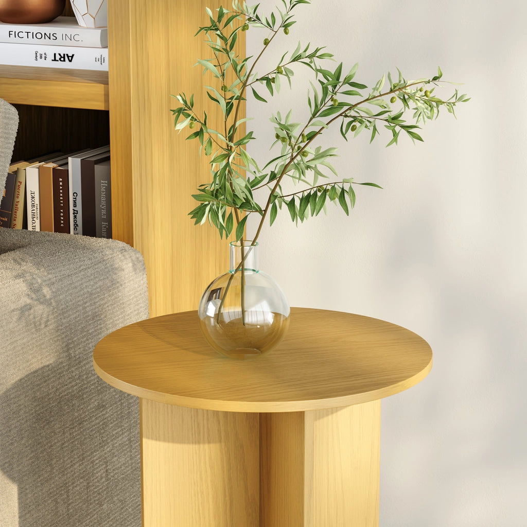 Tavolino Laterale Vappevn con Piano Rotondo 60 x Ø40 cm - Effetto Rovere [en.casa]