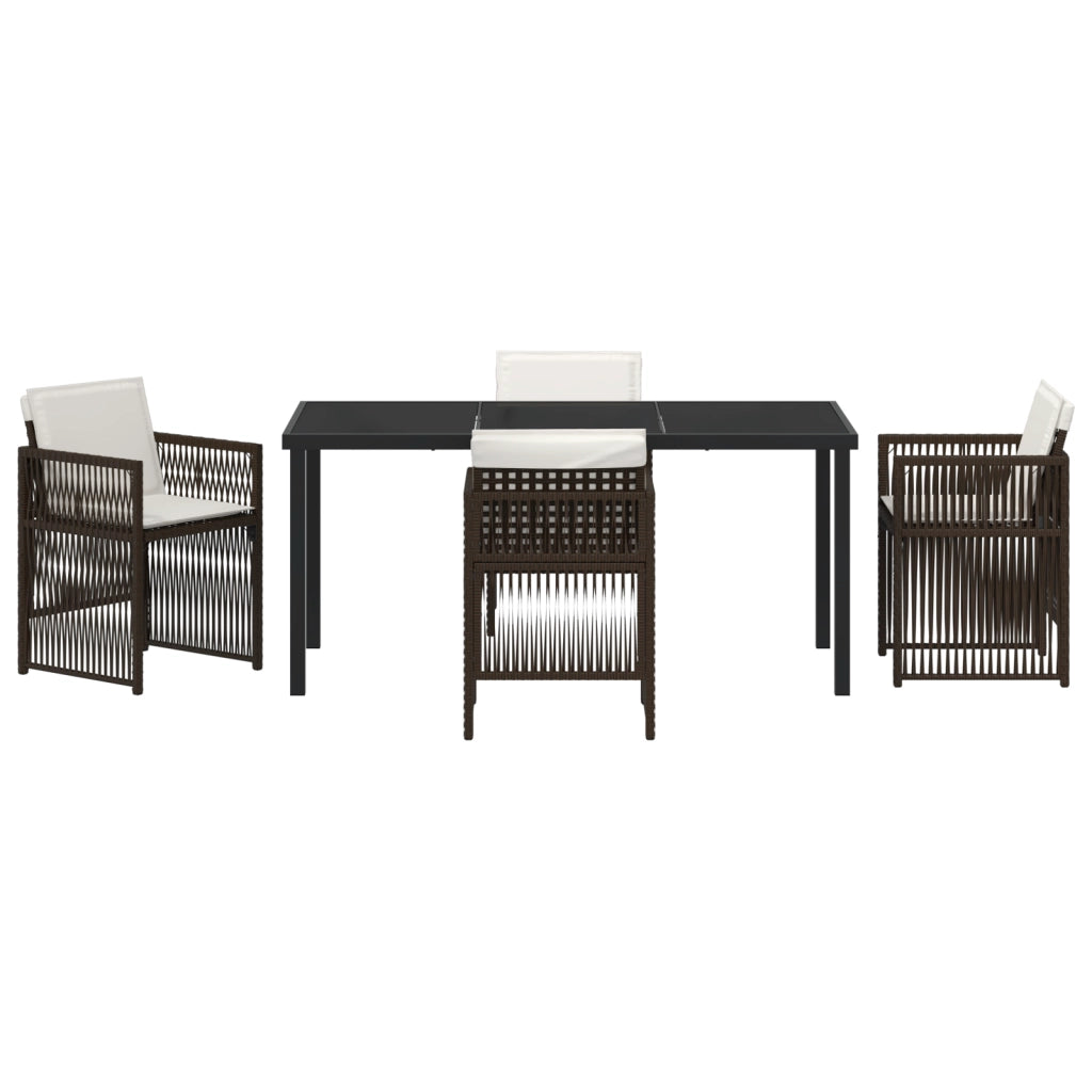 Set da Pranzo da Giardino  5 Pezzi con Cuscini Marrone Poli Rattan