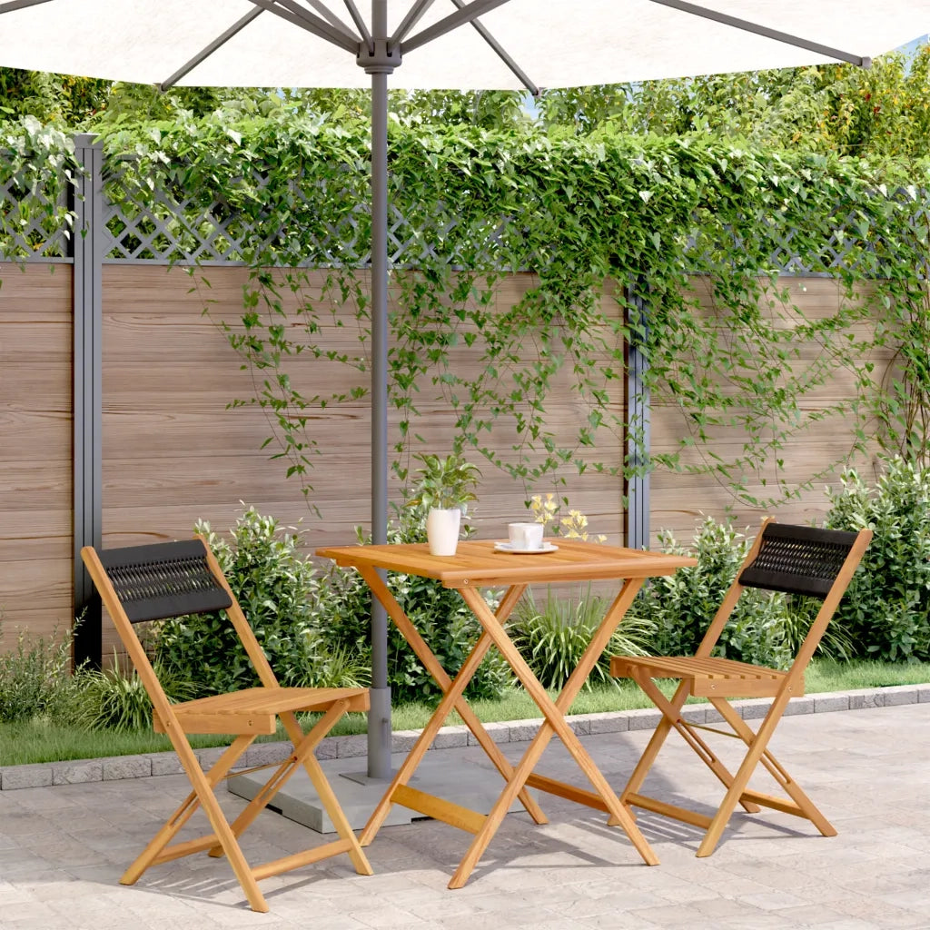 Set da Bistrot 3pz | Set Salotto da Giardino Nero in Polipropilene e Legno Massello
