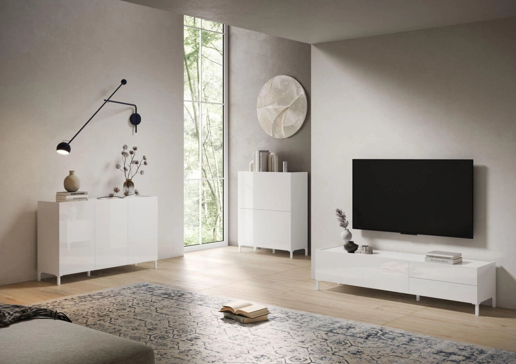 Madia 3 ante/4 cassetti 174x40x84 cm bianco lucido - SOLARIA
