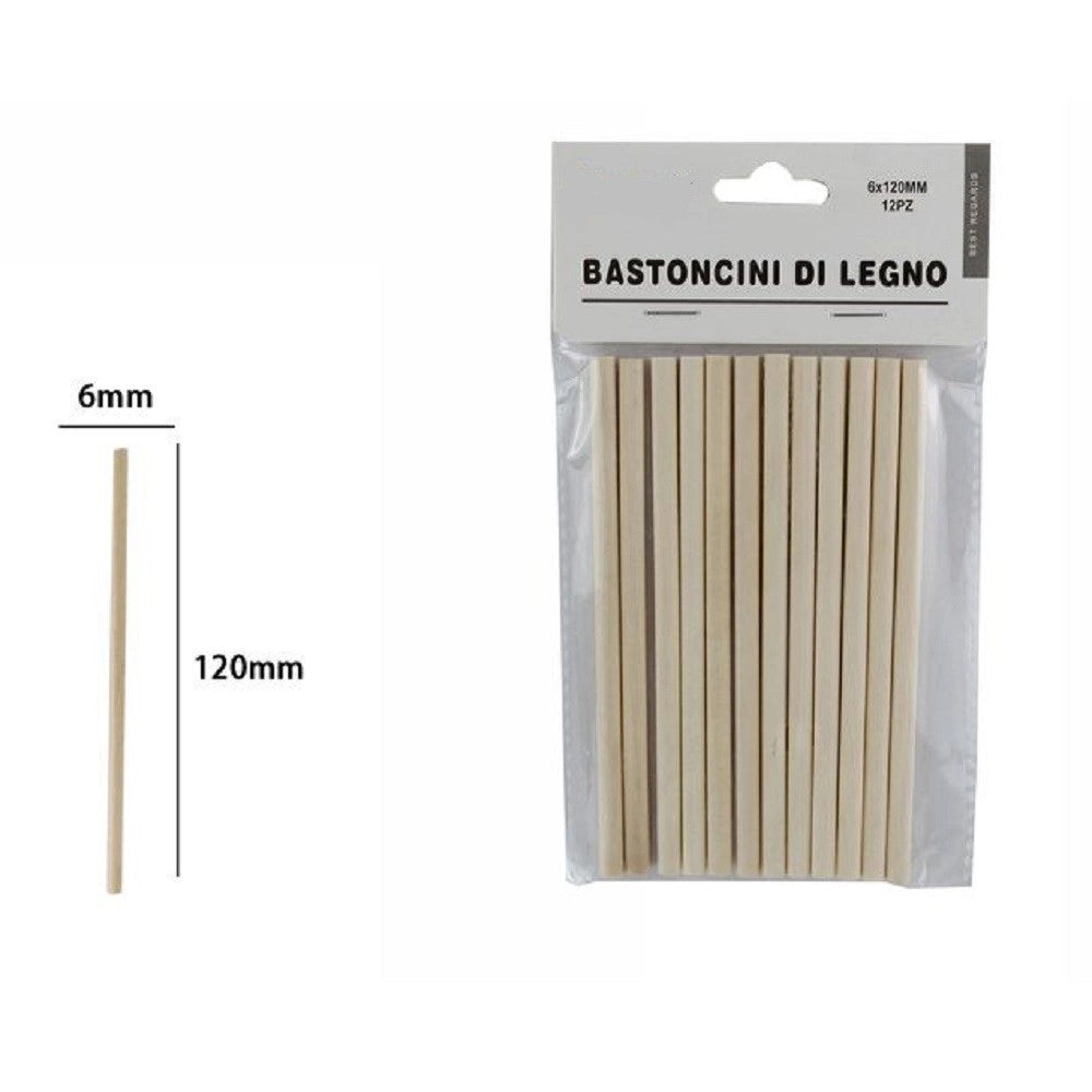 Trade Shop - Set 12 Bastoncini In Legno Lavoretti Attività Creative Stecchette 6x120mm 53864a -