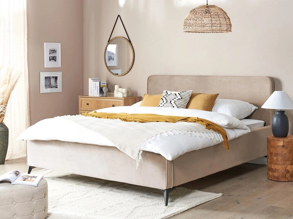 Letto Grigio Talpa in velluto Gambe in metallo nero 180 x 200 cm a doghe Camera da letto Classica Minimalista