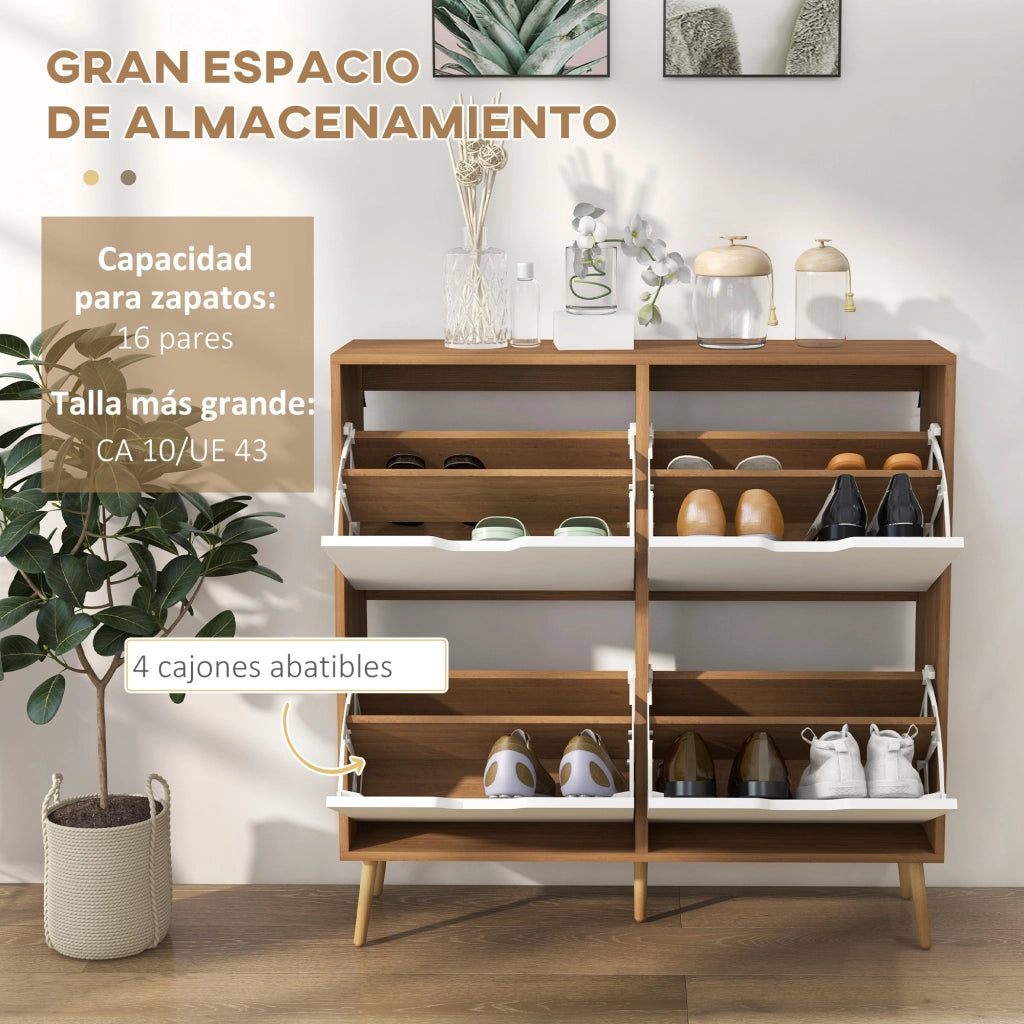 Scarpiera con 4 Cassetti e Ripiani Regolabili ¨C Zephmum ¨C 95x26x95 cm Legno Naturale