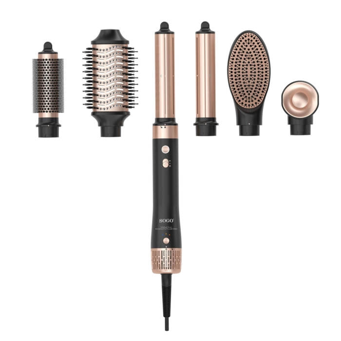 Styler capelli 6 in 1 con aria calda 1400W, tecnologia Coanda e motore BLDC, arriccia asciuga e volumizza - Sogo