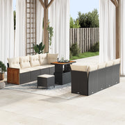 Set Divani Giardino con Cuscini 11 Pezzi Nero in Rattan Polietilene e Acacia