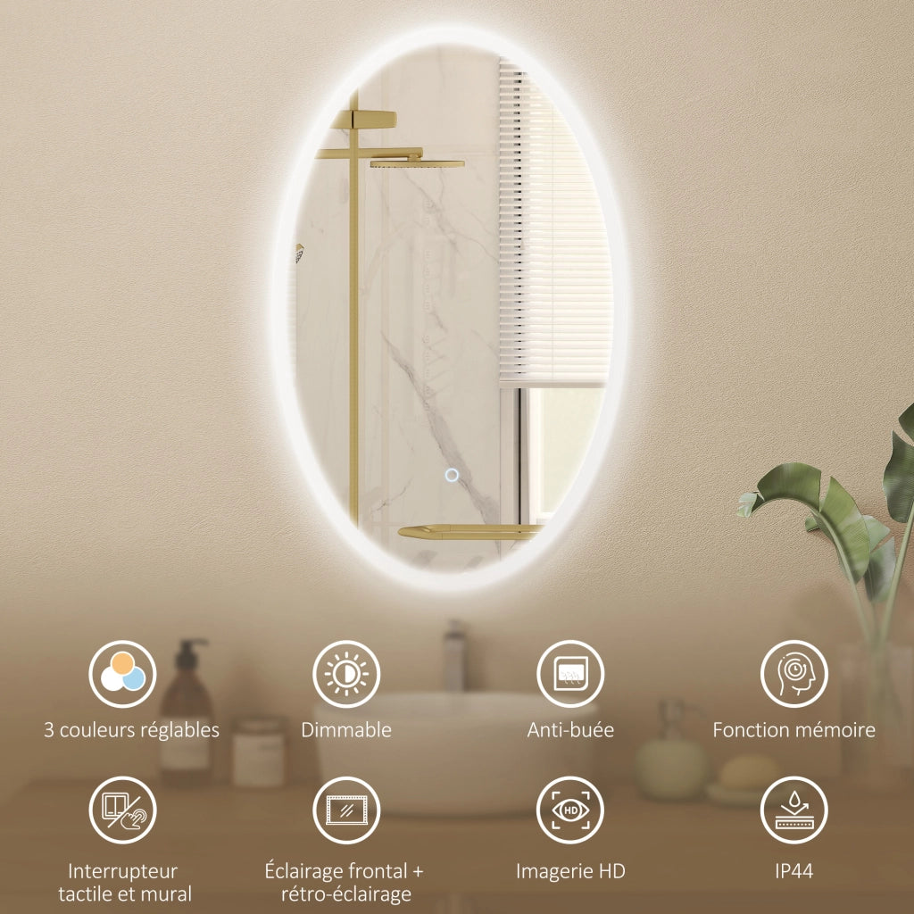 Specchio LED per Bagno Antiappannante 80x50 cm ¨C zephmum ¨C Ovale 3 Luci Regolabile