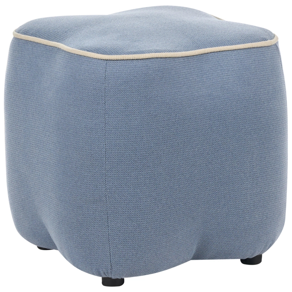 Pouf in tessuto azzurro, 35 x 35, poggiapiedi, elemento decorativo per soggiorno e camera da letto