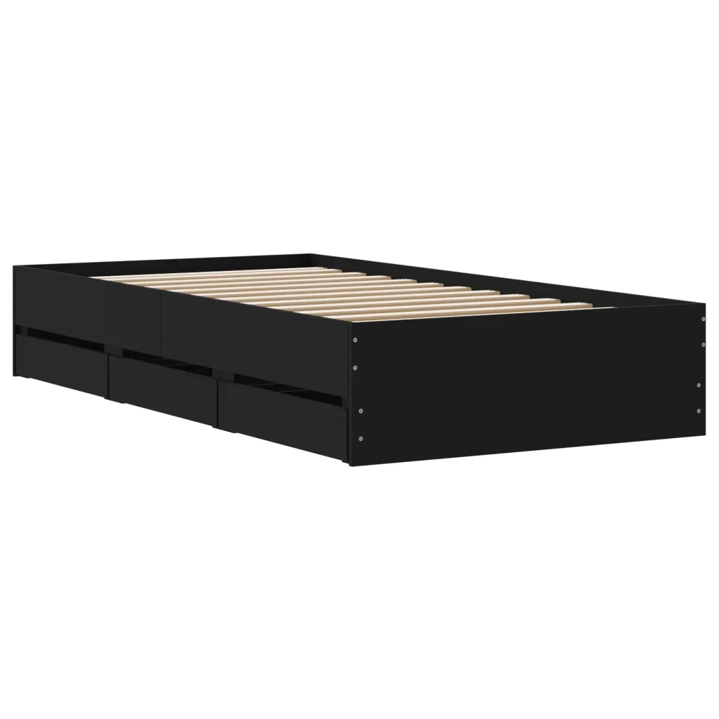 Letto singolo | Letto per adulti | Giroletto con Cassetti Nero 75x190 cm in Legno Multistrato
