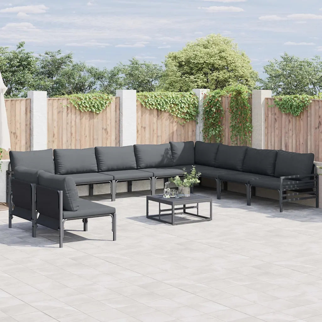 Set Divano da Giardino con cuscino 10 pcs Nero Acciaio 3378998