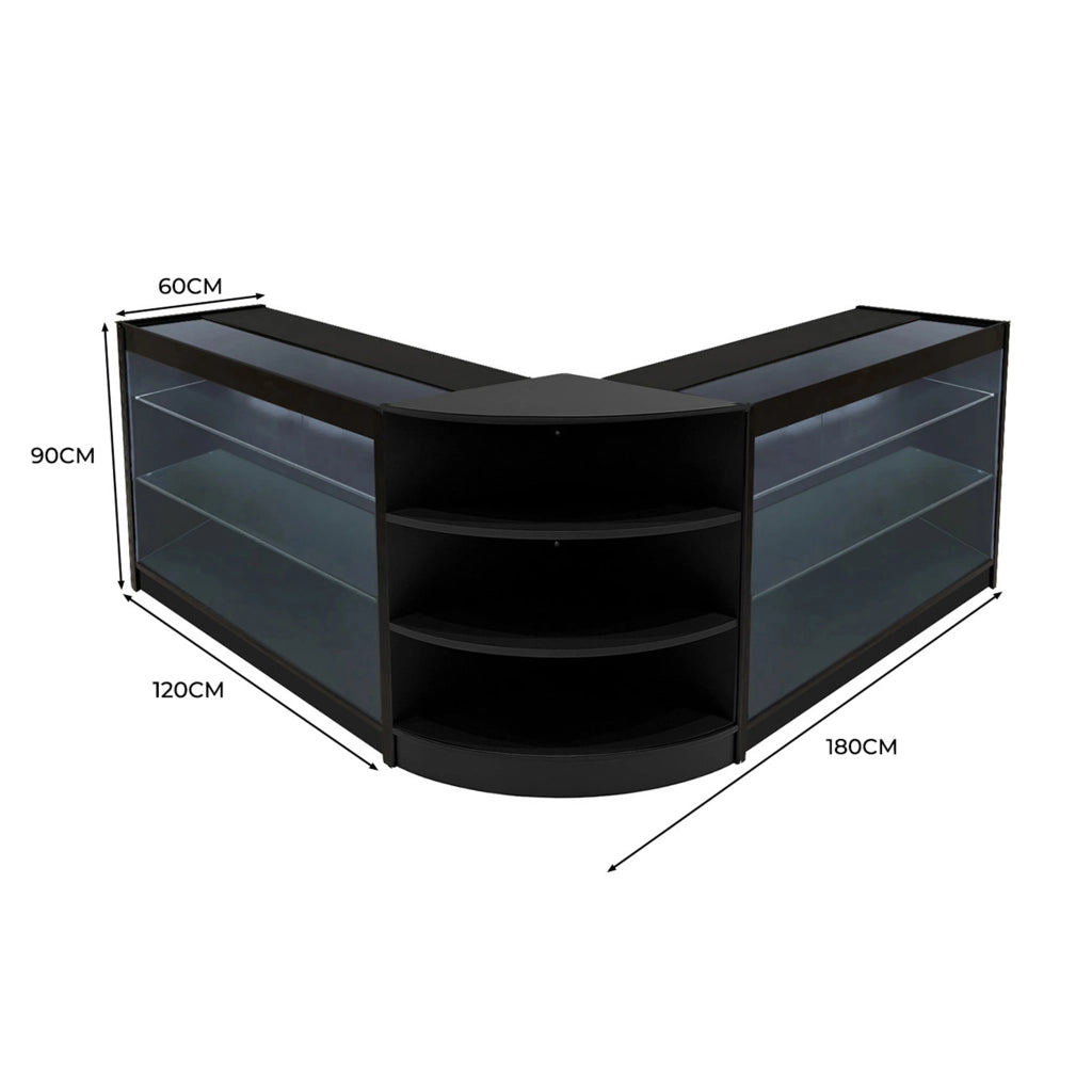 Set Bancone Nero Apollo LED K1200 LM60 con Vetrina Espositiva 3 Ripiani