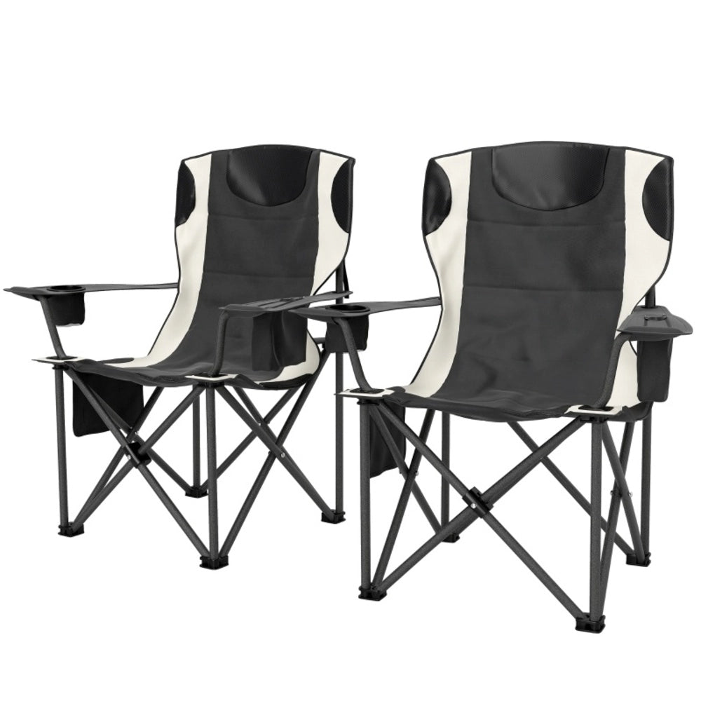 SEDIA da campeggio pieghevole imbottita nera in metallo Set da 2 pezzi