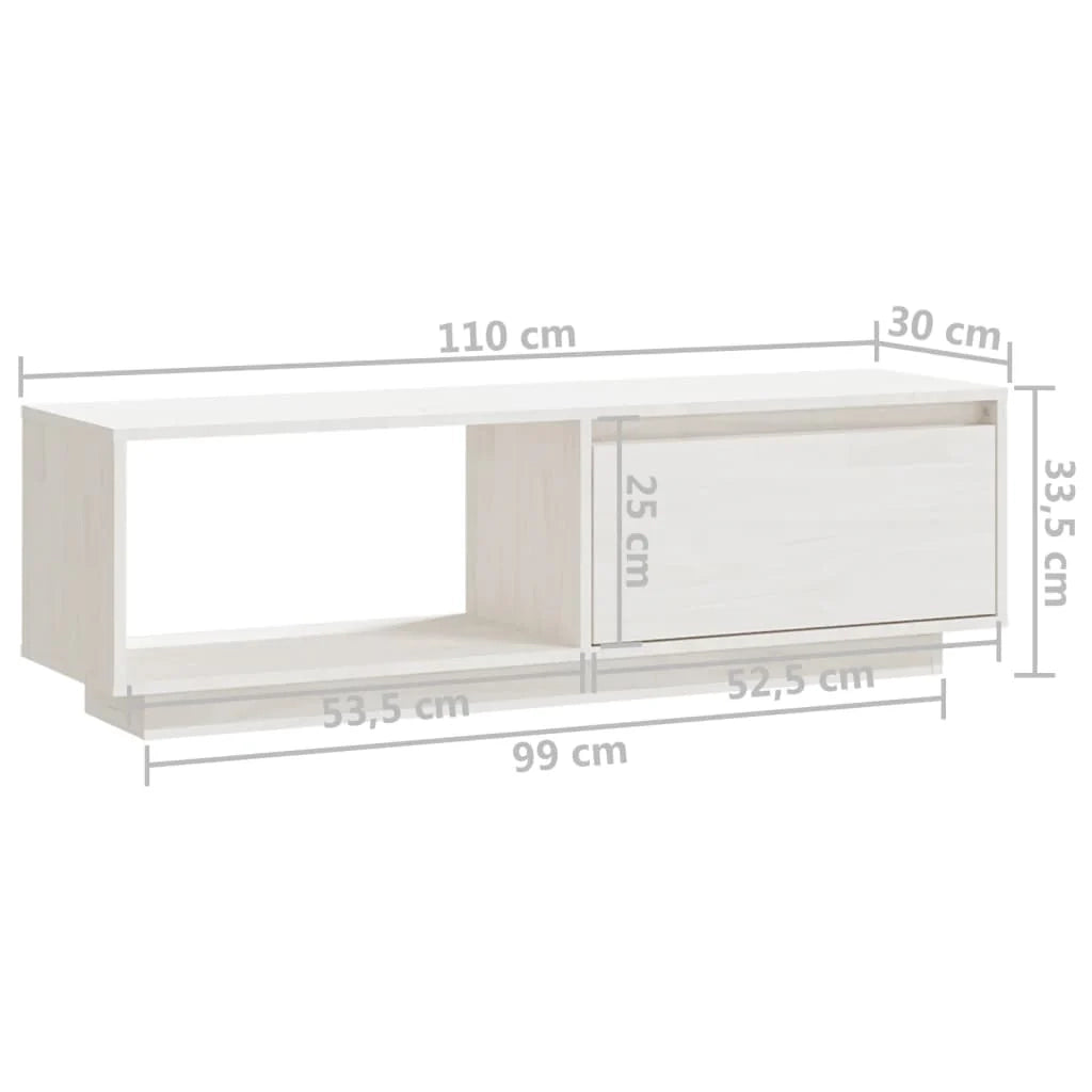 Mobile TV multimediale scaffale TV credenza mobile TV sala da pranzo soggiorno camera da letto 110 x 30 x 33,5 cm legno di pino massiccio bianco 02_0025707