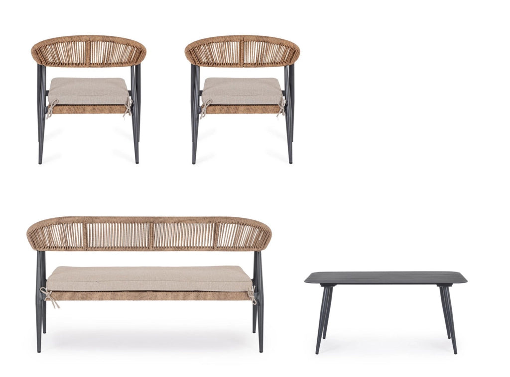 Set 4 Pezzi Salotto da Giardino con Divano 2 Poltrone e Tavolino in Alluminio e Fibra Sintetica Jandia Antracite e