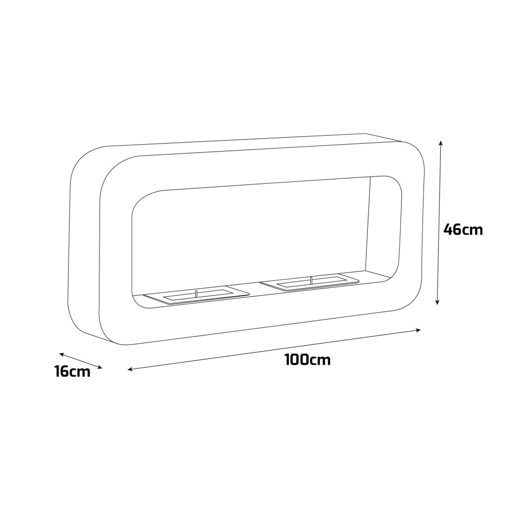 Flavia - Camino a Bioetanolo da Parete 100x46x16 cm con 2 Bruciatori 3 Litri Nero