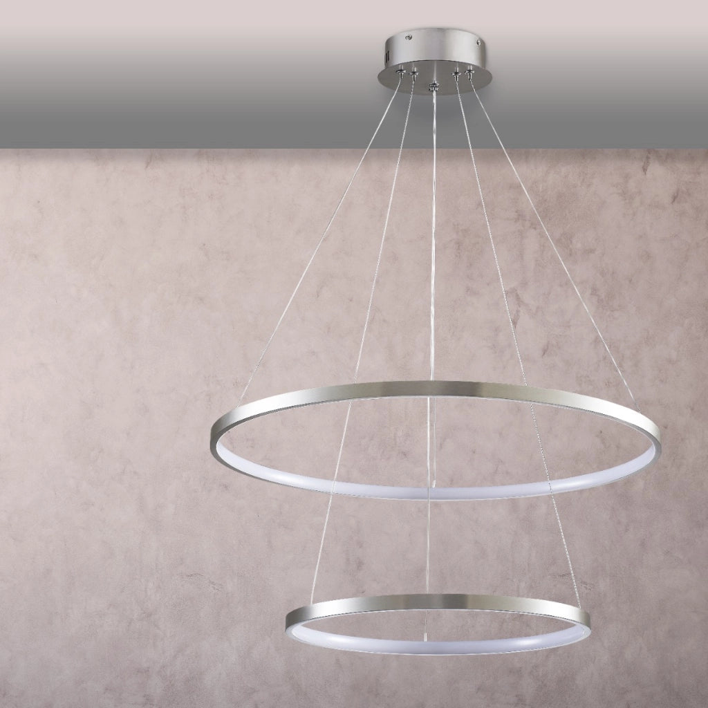 Lampadario LED Polux LEA 35W 4000K nichel Ø60 due anelli