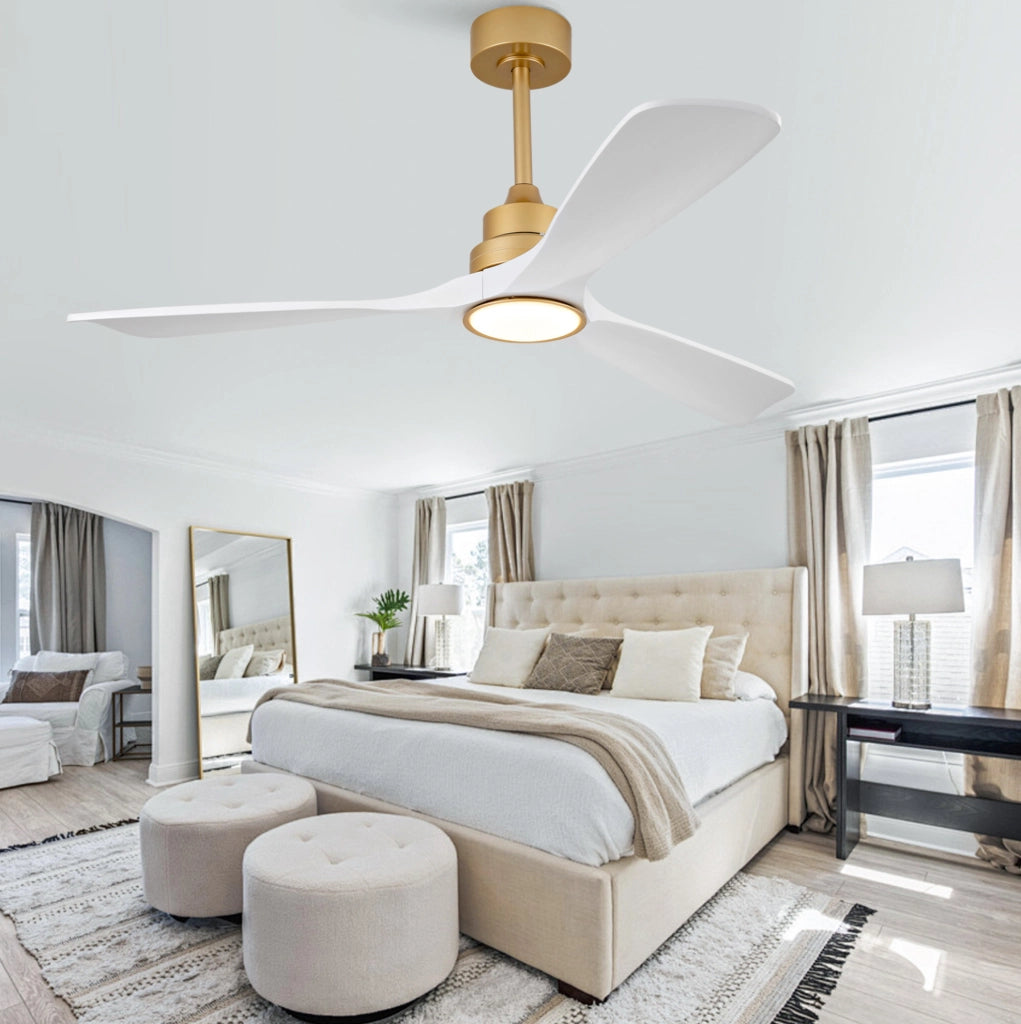 Ventilatore da soffitto 52 pollici con LED dimmerabile, telecomando e pale in legno massello