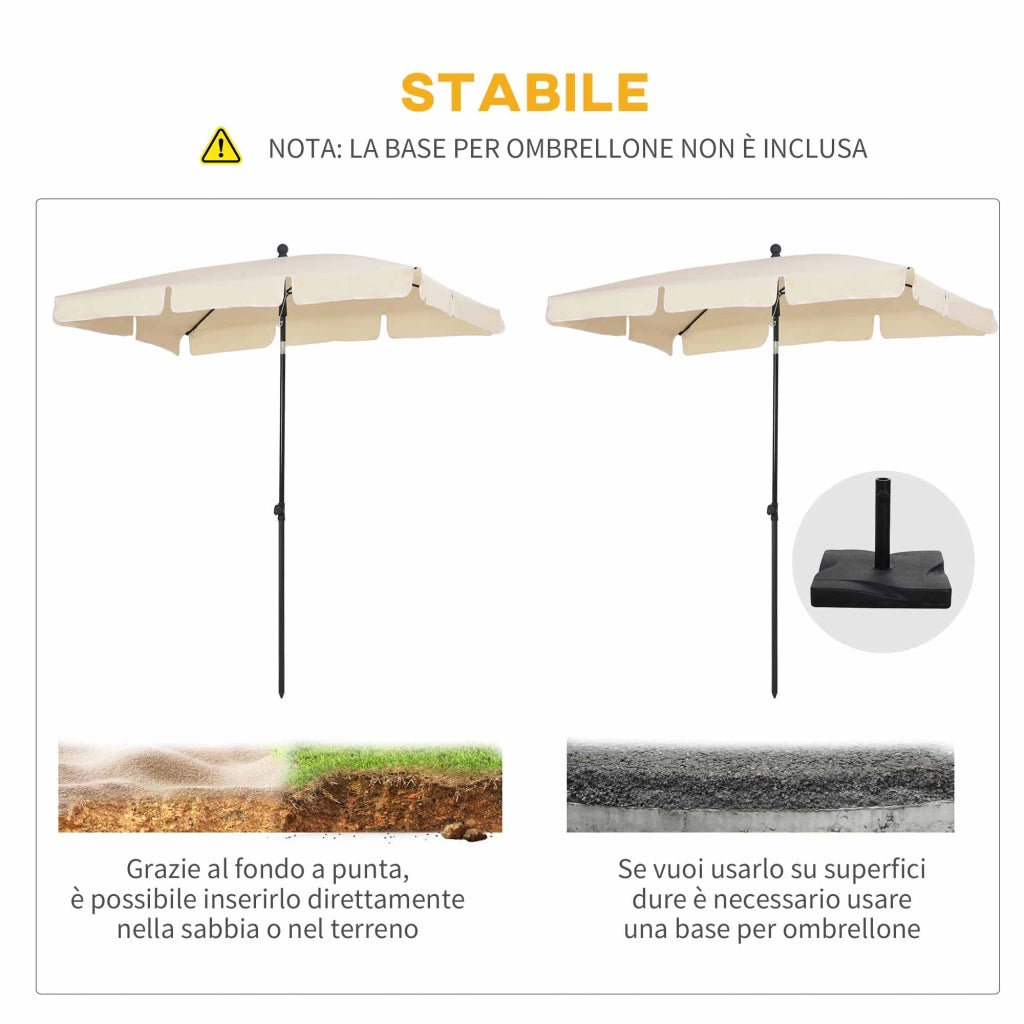 Ombrellone da Giardino Rettangolare e Regolabile 198x130x245 cm In Alluminio Beige